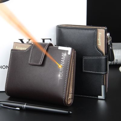 FREE ENGRAVING NAME CUSTOM Short Luxury Men Wallets Zipper Coin Pocket Card Holder Male Wallet Purses Wallet Fathers Day Gift