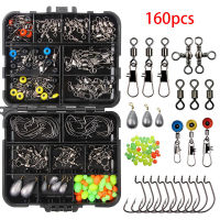 160pcs/set Fishing Tackles Set Jig Hooks Beads Sinkers Weight Swivels Snaps Sliders Kit Angling Accessory Accessories