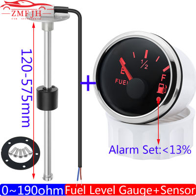 2 "52มิลลิเมตรมาตรวัดระดับน้ำมันเชื้อเพลิงเชื้อเพลิงลอยเซ็นเซอร์ระดับ0-190โอห์มสำหรับเรือยานพาหนะ LED สีแดงถังน้ำมันระดับเมตรที่มีการเตือน LED 12V24V