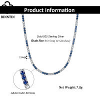 Rinntin 925 Sterling Silver Italian Tennis Necklace with Clear and Blue Round Cut Cubic Zirconia for Women Chain Jewelry SC49