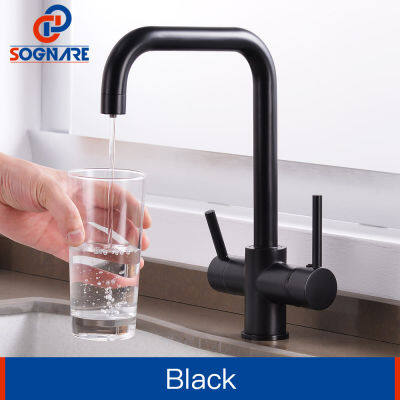 SOGNARE Black Kitchen Faucet Drinking Water Filter Faucet Dual Handle Hot Cold 3-way Filter Kitchen Mixer Taps Torneira Cozinha