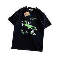 CODChuang Long Tag label Lanvin cartoon crocodile printed letters half-sleeved fashion trendy men and women couples all-match short-sleeved t-shirt