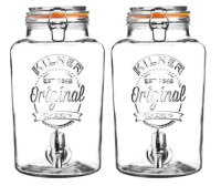 KILNER โหลแก้ว คิลเนอร์ สำหรับเครื่องดื่มพร้อมก๊อก คลิปหนีบด้านบน สไตล์วินเทจ ขนาดบรรจุ 5 ลิตร รุ่น 0025.873 ขนาด 22.5 x 19.0 x 31.5 เซนติเมตร ชุดละ 2 ชิ้น / KILNER Vintage Drink Dispenser - Clip Top Round Glass Storage Jar with Dispensing Tap - 5 Liter -