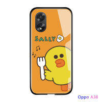 เคสใส่โทรศัพท์สำหรับ OPPO A38 A18การ์ตูนกระต่ายน่ารักหรูหราเป็ดสีเหลืองเล็กหมีดีไซน์ปาร์ตี้เคสมันวาวเคสโทรศัพท์หลังกระจกเทมเปอร์