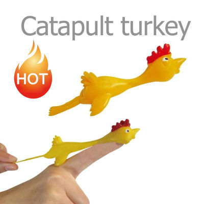 11.5cm Practical Joke Toys And Novelty Gags Funny Laugh Rubber Chicken Stretchy Flying Turkey Finger Birds Sticky Random Color