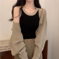 original Uniqlo NEW Retro contrasting color camisole for women in autumn 2023 new style lazy knitted slim short inner bottoming top trendy