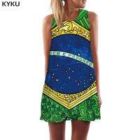KYKU Brand Brazilian Flag Dress Women Brazil Office Harajuku 3d Print Cartoon Party Vintage Vestido Sexy Womens Clothing Summer