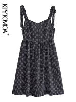 KPYTOMOA Women Fashion Bow Tied Straps Polka Dot Print Mini Dress Vintage Backless Elastic Zipper Female Dresses Vestidos