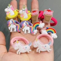 ☊✱卐 2Pcs/set Luminous Unicorn Hair Accessories Children Rubber Bands Scrunchies Elastic Hair Bands Girls Hair ring Decorations Ties