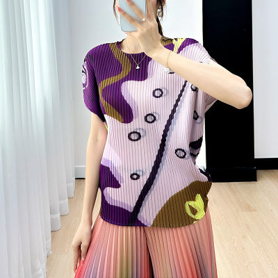 Womens New Pleated Casual Loose Fashion Printed Slimming T-shirt