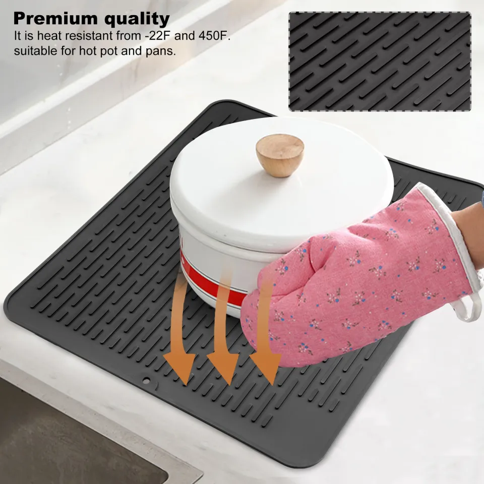 Silicone Dish Draining Board Mat,18 x16 Dish Drying Mat,Flume