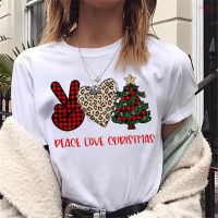 Peace Love Christmas Tree Girls Kawaii Graphic Short Sleeve T Shirt Tee Shirt Women/Men Cartoon Letters Print Cal  bh