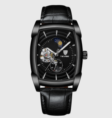 TEVISE นาฬิกาข้อมือสำหรับผู้ชาย,นาฬิกากลไกอัตโนมัติผู้ชายธุรกิจ T802A สีดำลำลองสายหนัง