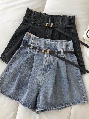 FTLZZ New Summer High Waist Wide Leg Denim Shorts Women Vintage Solid Color Jean Shorts with Belt Lady Casual Shorts