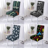 Game Console Style Chair Case Elastic Cover For Chairs English Letters Pattern Spandex Chair Slipcover Dining Home Chairs Covers Sofa Covers  Slips