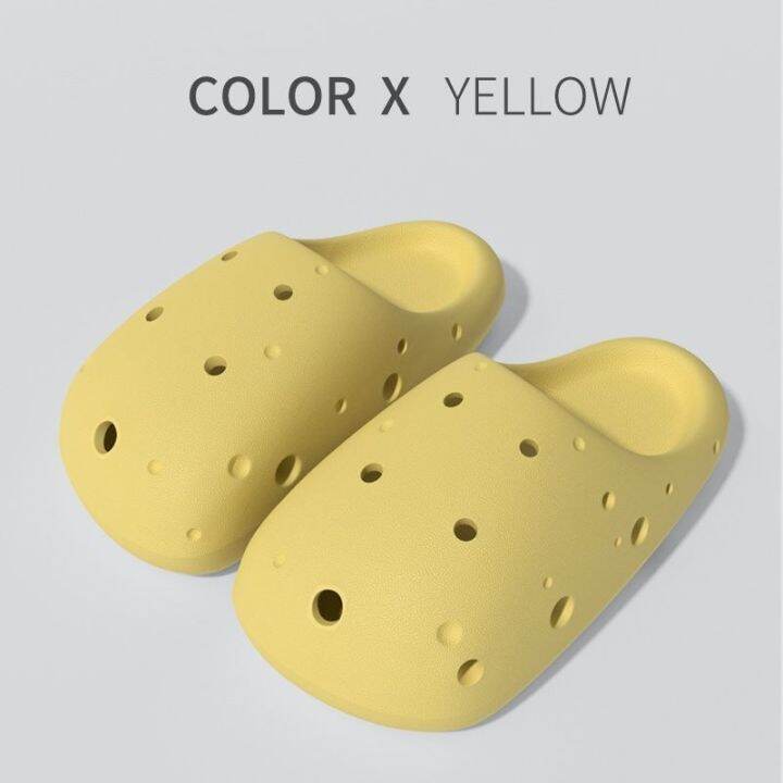 2023-new-fashion-version-cartoon-cheese-slippers-womens-summer-baotou-can-be-worn-outside-thick-bottom-indoor-bathroom-sandals-can-be-diy-couple-hole-shoes