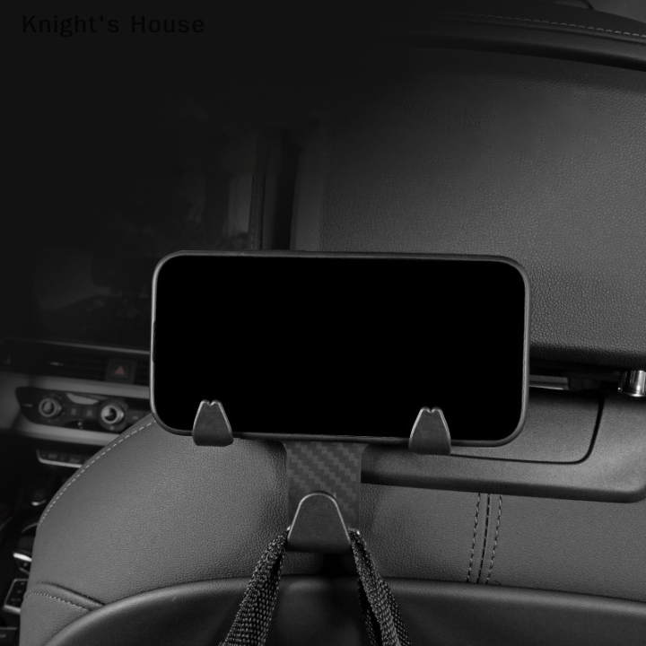 knights-house-ตะขอพนักพิงศีรษะแบบ2-in-1สำหรับกระเป๋าและกระเป๋าคาร์บอนไฟเบอร์ตัวจัดระเบียบที่นั่งด้านหลังของรถยนต์ที่ยึดคลิปอเนกประสงค์