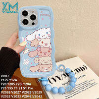 YiaMia เคสโทรศัพท์ Cinnamoroll น่ารักสำหรับ VIVO Y20 Y20S Y20i Y20A Y12S Y12A Y55 V2026 V2027 V2028 V2029 V2032 V2043 Y75 T1 S1โปรการ์ตูนแมวขอบคลื่นนุ่มฝาครอบ TPU + สายคล้อง