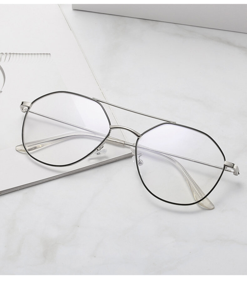 Retro Large Polygon Metal non prescription glasses Clear Lens Read Glasses 