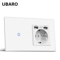 2022UBARO สหภาพยุโรปมาตรฐานสวิทช์สัมผัสกับซ็อกเก็ต USB แสงไฟ Led นิรภัยคริสตัลแผงกระจกเซ็นเซอร์ปุ่มเพาเวอร์ผนัง Interruptor