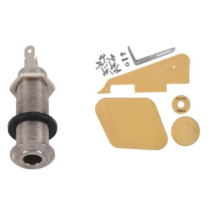 Electric Guitar Jack Chrome Threaded & 1Set Cream Pickguard /Cavity
