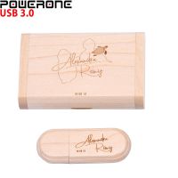 POWERONE Free Custom Logo USB 3.0 Flash Drive 64GB Wood Box Memory Stick 32GB Creative Gifts Pen Drive 16GB Art Designs U Disk