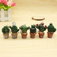 1Pc Cute Design Cactus Potted Simulation Plant Keychain Mixed Style Resin For Women Girls Random