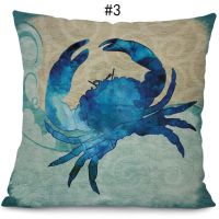 Blue Pillow Case Marine Turtle Octopus Sea Horse Jellyfish Pattern Throw Pillowcase Square Cotton Linen Cushion Cover Home Decor