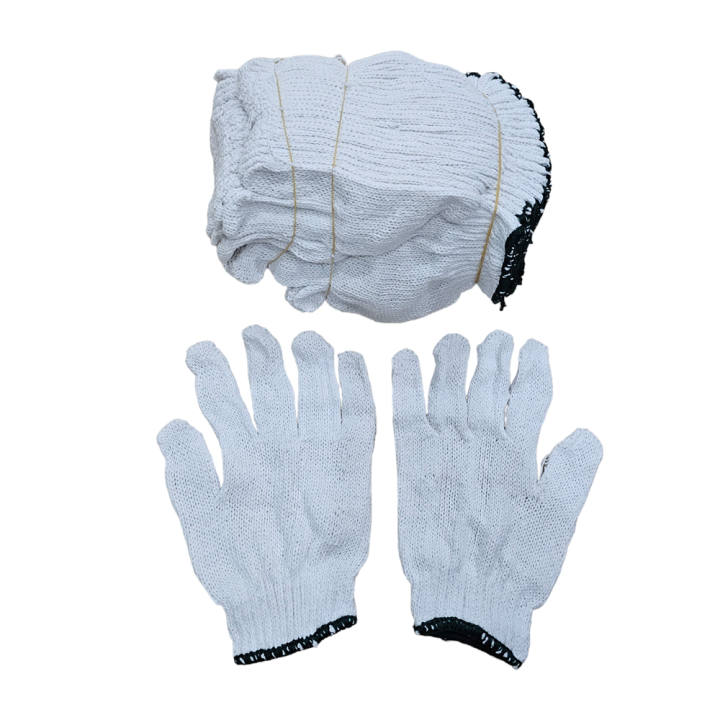 ถุงมือผ้าฝ้าย-ถุงมือผ้าทอสีขาว-ถุงมือช่าง-5ขีด-ขายแพ็ค-12คู่