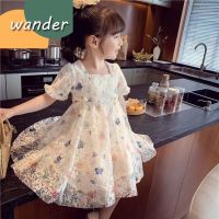 WANDER ชุดเดรสเด็กผู้หญิง ชุดเจ้าหญิงของเด็ก กระโปรงลายดอกแฟชั่นสไตล์เกาหลี เดรสลูกไม้แขนพองเด็กหญิง2375