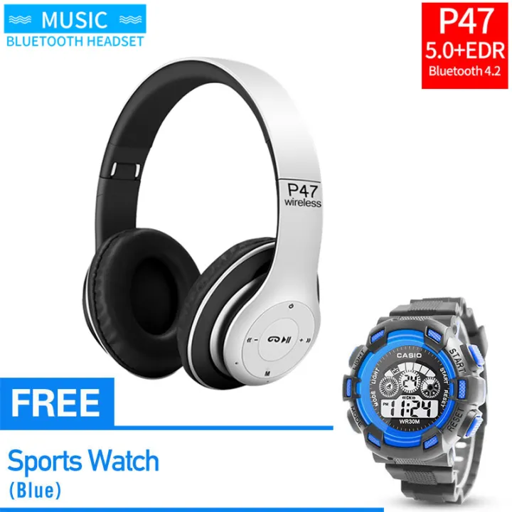 【Free sports watch】P47 Wireless Bluetooth Headphones TF Card/FM Stereo