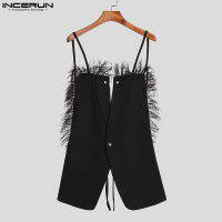 INCERUN Mens Strappy Tassels เสื้อกั๊ก Backless Hippy Clubwear Coat Vests Jackets (ชุดลำลอง) #3