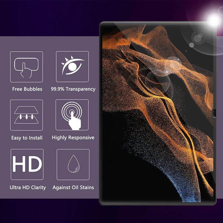 2แพ็ค-ตัวป้องกันหน้าจอสำหรับ-samsung-galaxy-tab-s8อัลตร้า14-6นิ้ว2022กระจกนิรภัยป้องกันหน้าจอ-9แข็ง-hd-ป้องกันรอยขีดข่วนเต็มครอบคลุมฟิล์มกระจกยามสำหรับ-samsung-tab-s8อัลตร้ารุ่น-sm-x900-x906