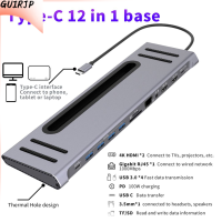 GUIRJP 12 In 1ตัวอ่าน SD ที่วางโทรศัพท์ PD USB ชาร์จ3.0 4K Dual HDMI Gigabit ยูเอสบีอีเธอร์เน็ต USB ชนิด C แท่นวางมือถือฮับ