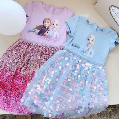 Kids Dress 2023 New Cotton Spring and Summer Frozen Girls Party Dress Sequined Princess Dress Toddler Girl Dresses
