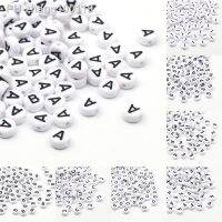 ๑▫ 50/100/200pcs/lot 7x4mm White Round A-Z Alphabet Letter Acrylic Loose Spacer Beads for Jewelry Making Diy Bracelet Accessories