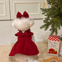 Fashion Autumn Winter Dog Clothes Red Bow Princess Dress Cats Dog Warm Jacket Puppy Teddy Clothing Supplies Accessories