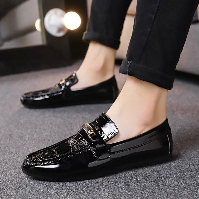 CODff51906at Mens Loafers Korean Lazy Casual Shoes Fashion Bright Leather Shoes