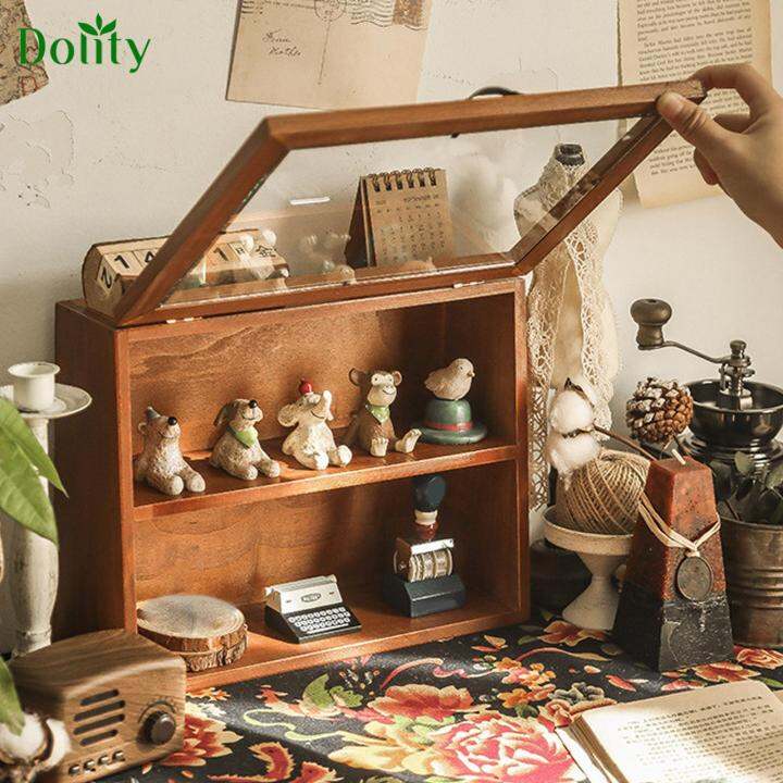 Dolity Desktop Storage with Door 2 Tiers Display Box for Tea