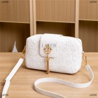 LATER ผู้หญิง PU หนังพิมพ์พู่ Crossbody กระเป๋าแฟชั่นลำลองสีทึบกระเป๋าสะพาย