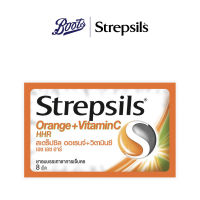 Strepsils Orange + Vitamin C Hhr Lozenges ยาอมบรรเทาอาการเจ็บคอ สเตร็ปซิล ออเรนจ์ + วิตามินซี 8 เม็ด