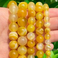 Natural Stone Yellow Sardonyx Agates Beads Round Loose Spacer Beads for Needlework Jewelry Making DIY Bracelets Accessories 15 Cables