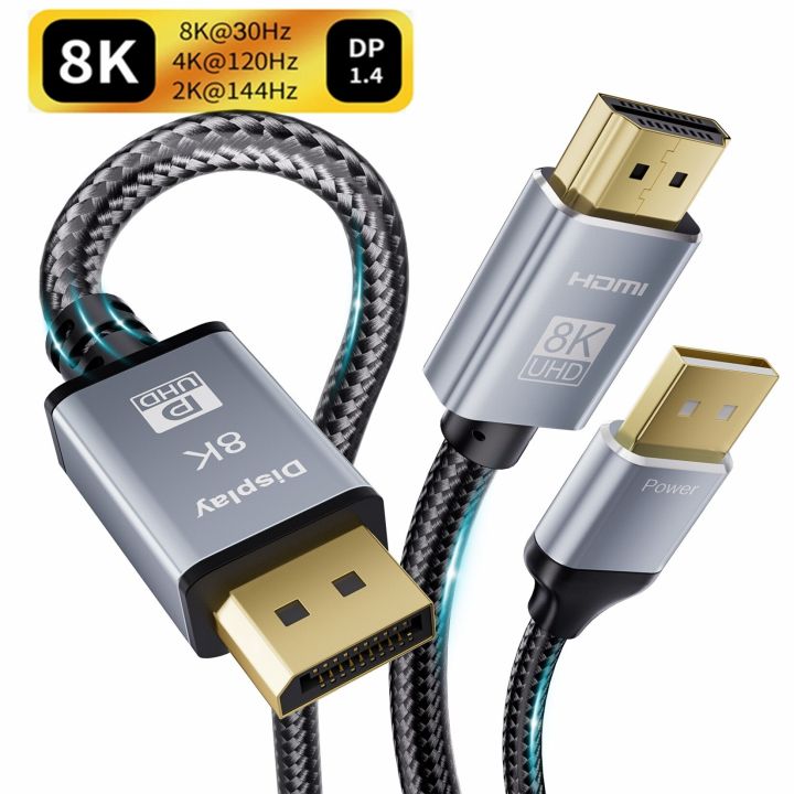 4K HDMI to DP Cable HDMI To Display Port Converter 144Hz Audio Video DisplayPort  Cord Unidirectional HDMI 1.4 to DP 1.2 Adapter