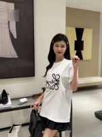 ❄LOEWE Luo Wei Chun Xia เสื้อแจ็กเก็ตผู้ชายผ้าฝ้ายปักลายแขนเสื้อแขนสั้นคอกลมเสื้อยืดสำหรับผู้ชายและผู้หญิงเสื้อผ้าแบบเดียวกัน