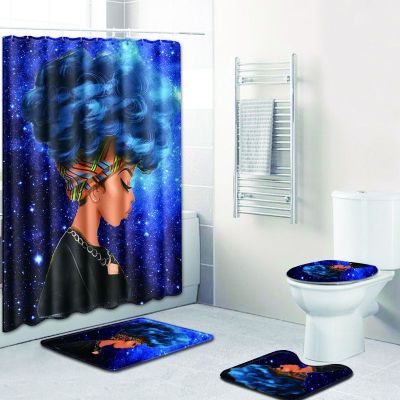 Zeegle Bathroom Mats Anti Slip Bathroom Mat Set with Shower Curtain Woman Pattern Bathroom Toilet Rugs Absorbing Carpets