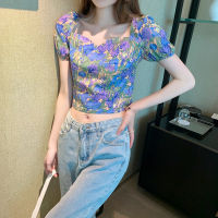 Wholesale Fashion Retro Floral Bandage Short Shirt 6258#