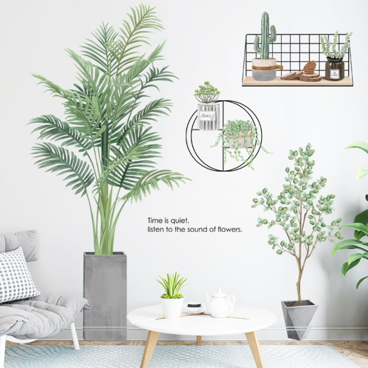 green-plants-leaf-flowerpot-small-fresh-stickers-bedroom-sofa-background-wall-pastoral-plants-wallpaper-wall-stickers
