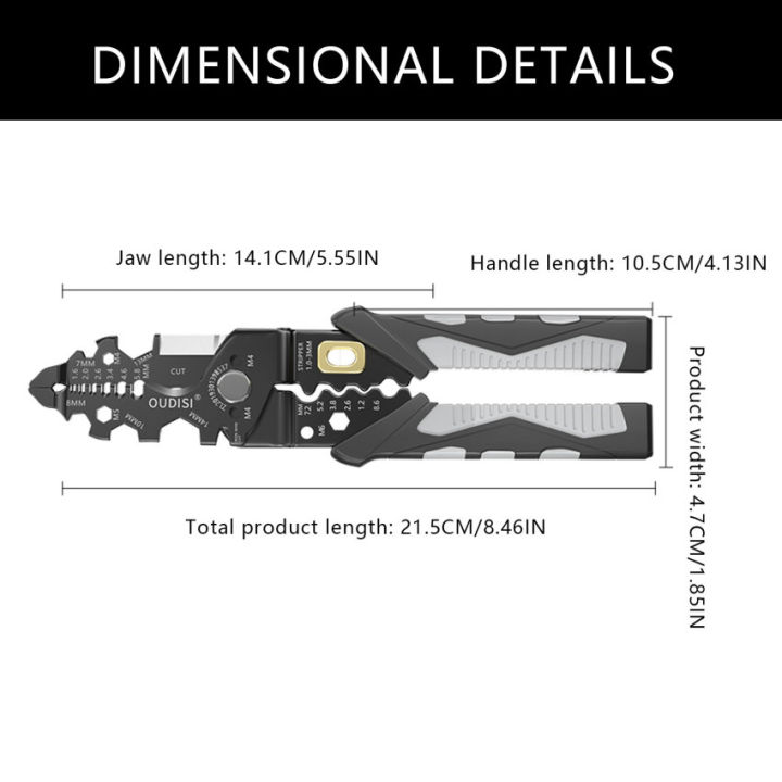คีมปอกสายไฟแบบ10-in-1คีมคีมอเนกประสงค์การถอดสายไฟอัตโนมัติเครื่องมือปอกเส้นลวดเครื่องปอกสายไฟอัตโนมัติคุณสมบัติหลากหลายสำหรับการตัด