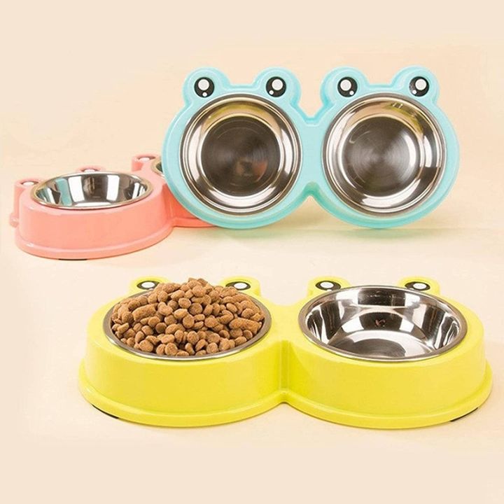 ใหม่-ชามอาหารสัตว์-หน้ากบ-2-ช่อง-frog-double-pet-bowl-ที่ใส่อาหารสัตว์-ทนทาน-แข็งแรง-ชามเดี่ยว-มีหลายสี-พร้อมส่ง