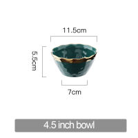 Emerald Green Ceramic Plates with Glod Inlay Dinnerware Sets Tableware Bowl Dessert Salad Serving Platter And Rice Bowls Set